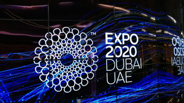 Sign of Expo 2020 Dubai UAE at Dubai International Airport, United Arab Emirates