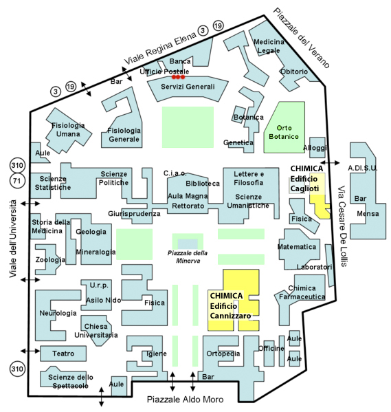 Edifici di Chimica sulla piantina della Città Universitaria